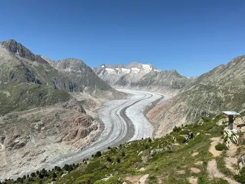 Panoramic view of the Gross Aletsch Glacier between rugged alpine peaks